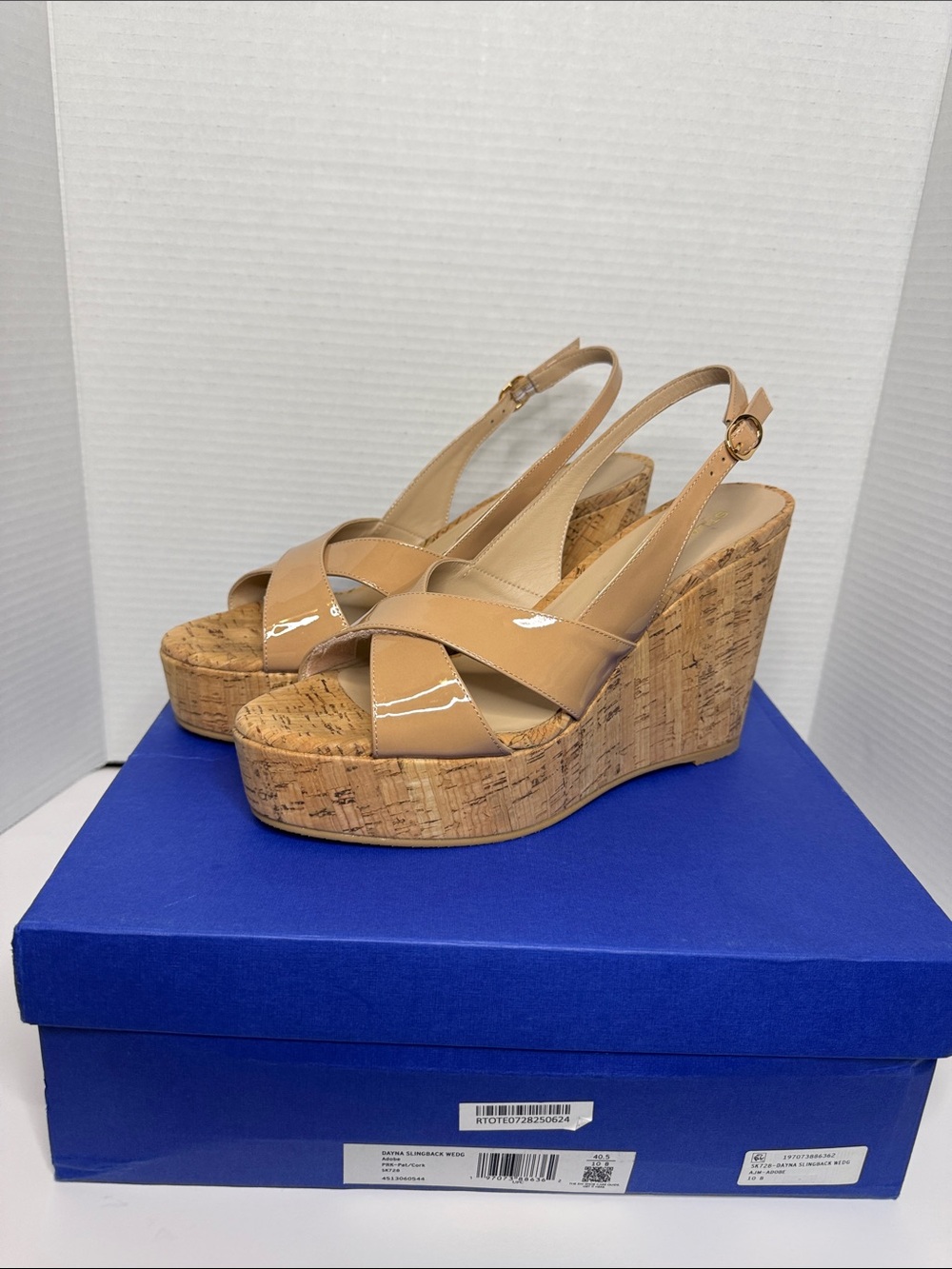 Stuart Weitzman Tan Cork Wedge Slingback Sandals - Women - Picture 1 of 7